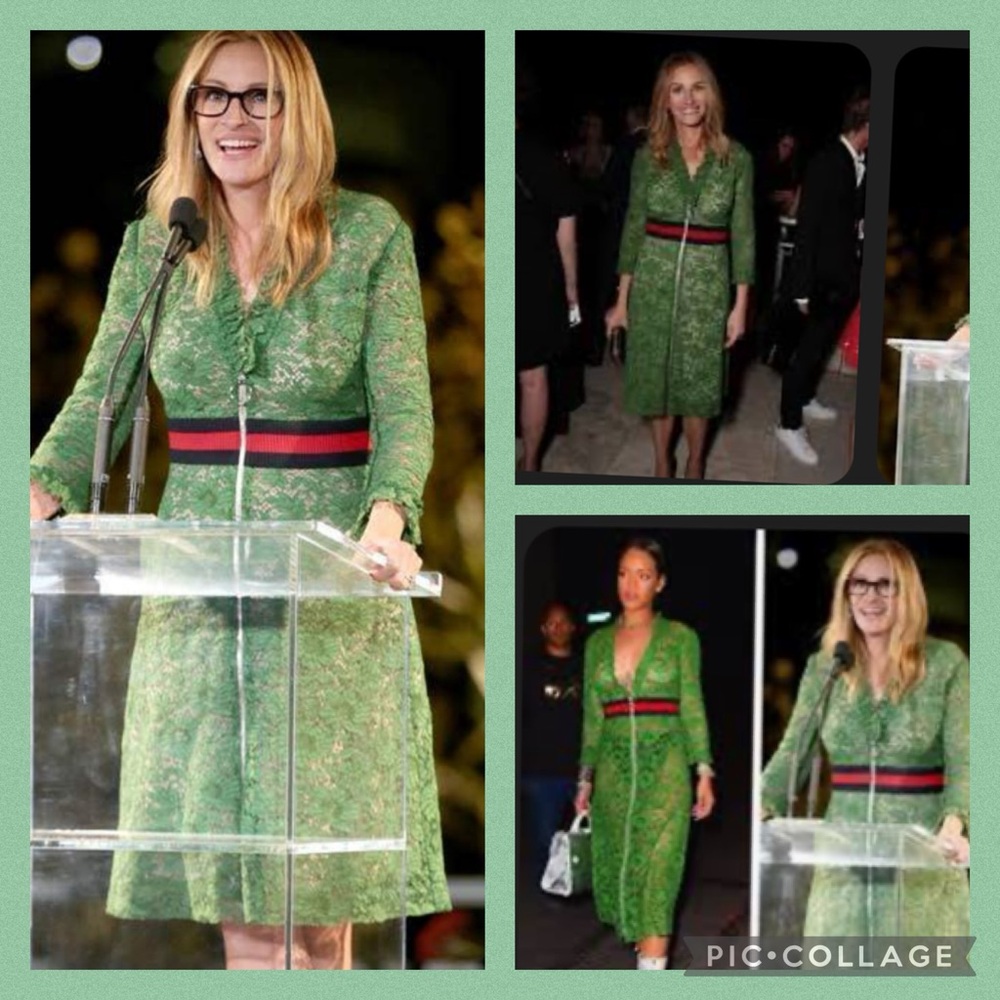 Beautiful Kelly green 💚 lace dress with navy and red ribbed band/zips in front! - Picture 4 of 8
